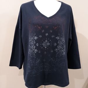 Sonoma Navy Blue V Neck 3/4 Sleeve Top XL